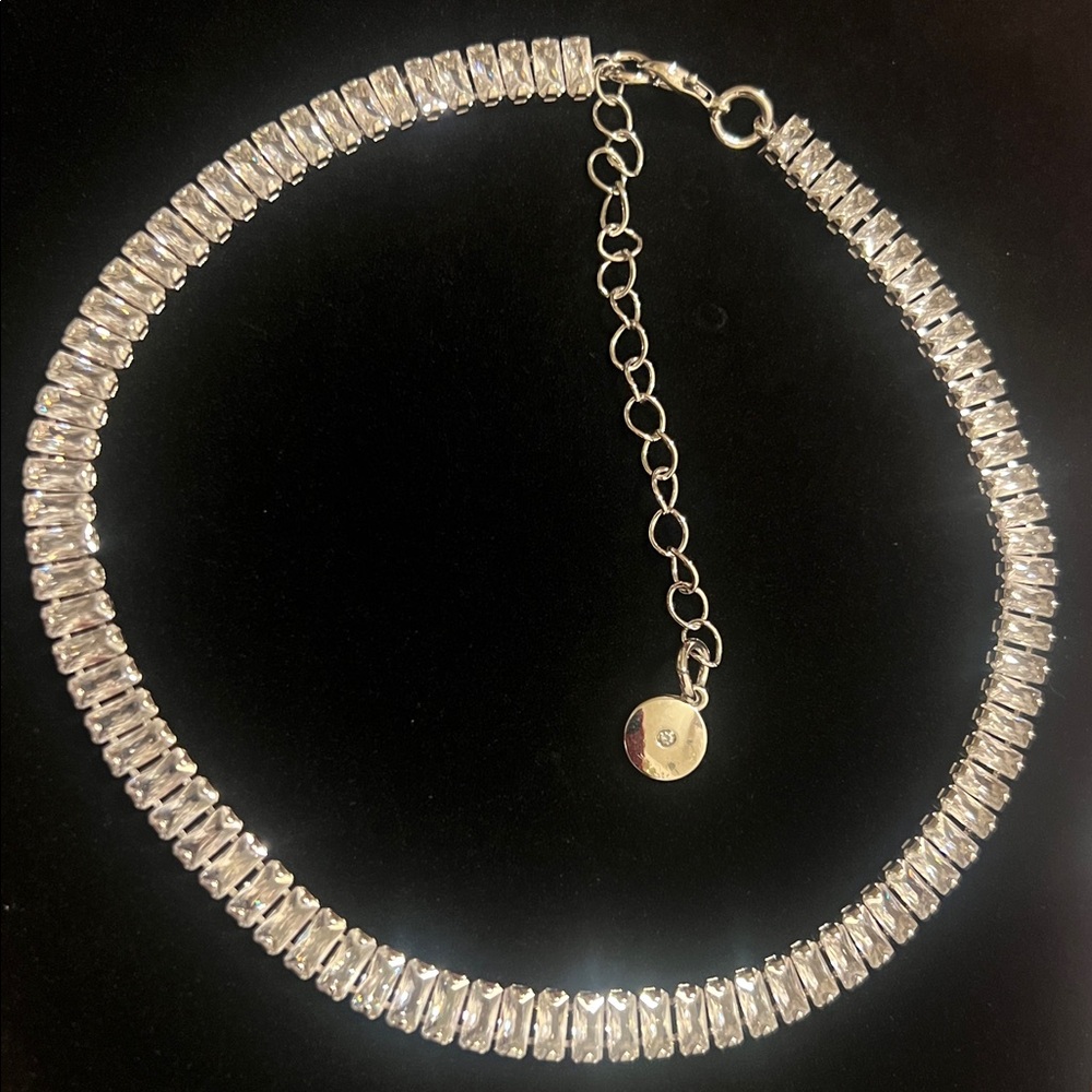Silver Tone Baguette Rhinestone CZ Choker Necklace - Picture 3 of 5